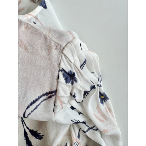JOIE Yadra White Floral Double Faced 100% Silk Georgette V-Neck Blouse, Size L - Picture 6 of 16